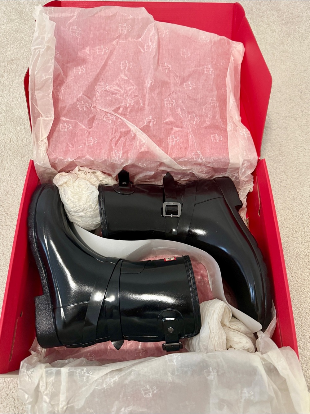 Hunter Women’s Short Gloss Rubber Boots with Ankle Straps
